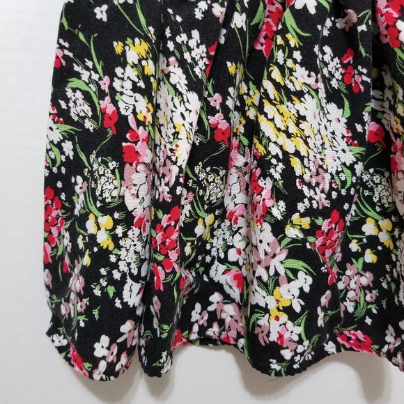 Luna Tix skirt Medium floral print smocked elastic pull on waist mini stretch - Picture 6 of 10